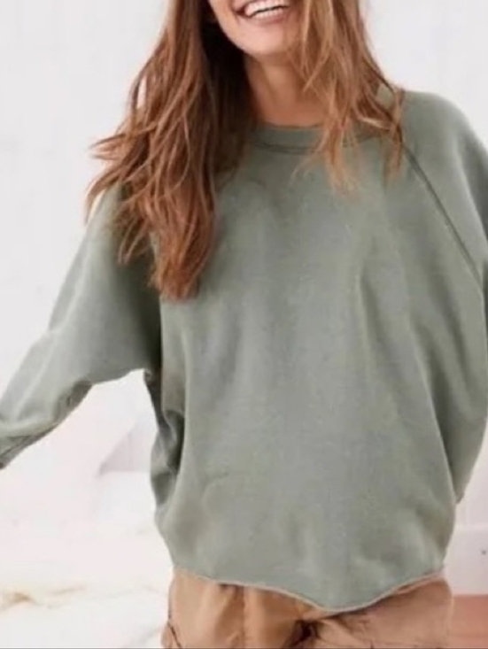 aerie Tops - AERIE Olive Green Raw Cut City Oversized Crewneck Loungewear Sweatshirt Womens S